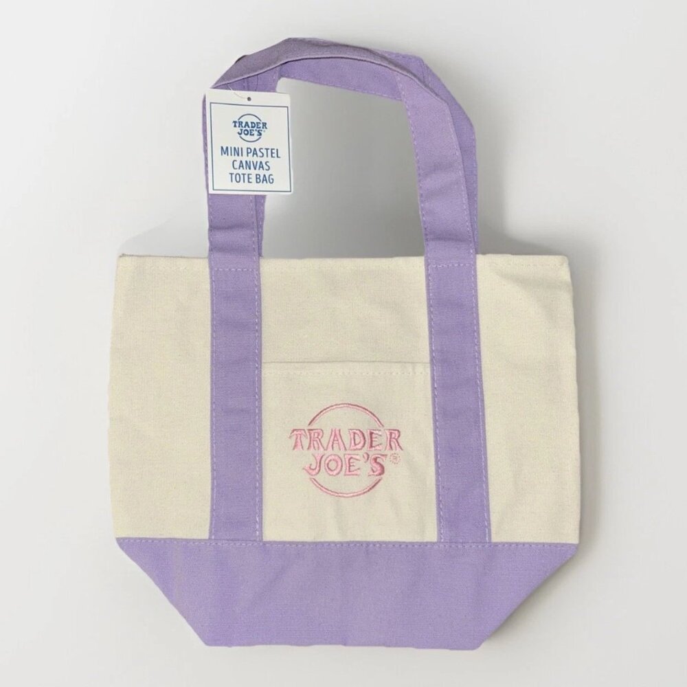 Trader Joe's PURPLE Pastel Mini Canvas Tote Bags 2025 LIMITED EDITION NWT